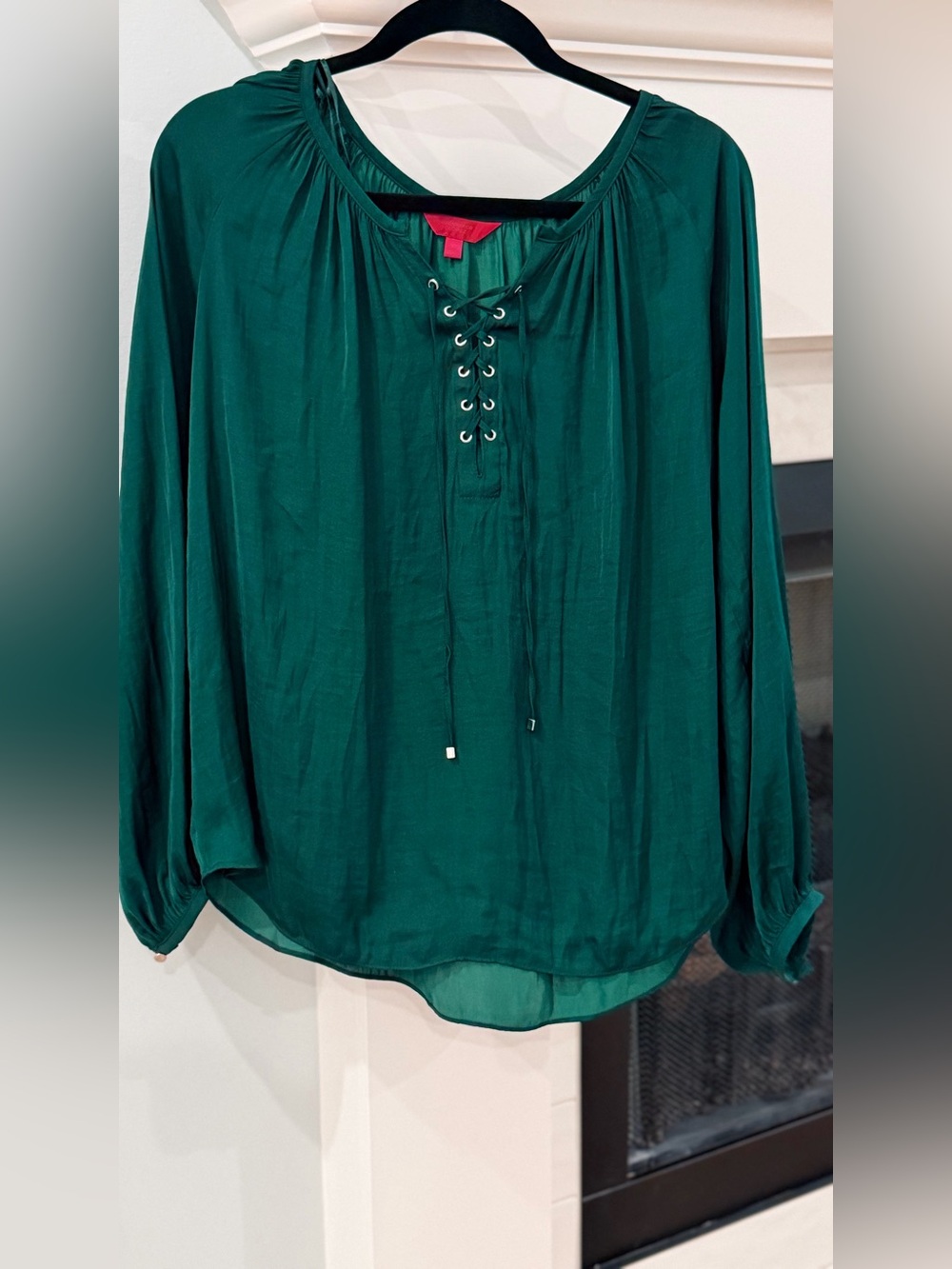 Jennifer Lopez Deep Green Lace-Up Peasant Blouse